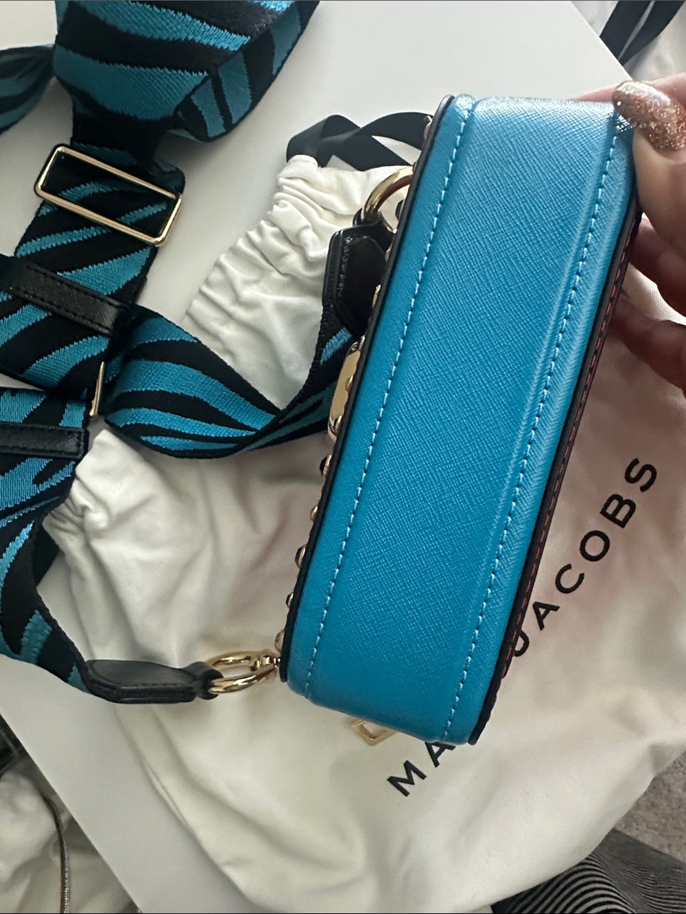 Marc Jacobs Orange Glitter Snapshot Crossbody with Multicolor Gem Accents - Picture 5 of 5